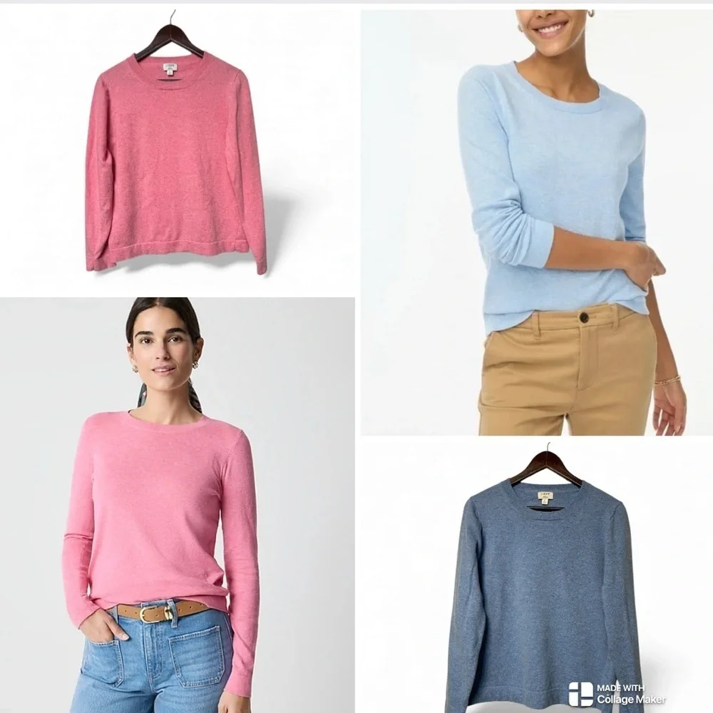 J. Crew bundle merino wool Teddie Pink and Blue Sweater Set
